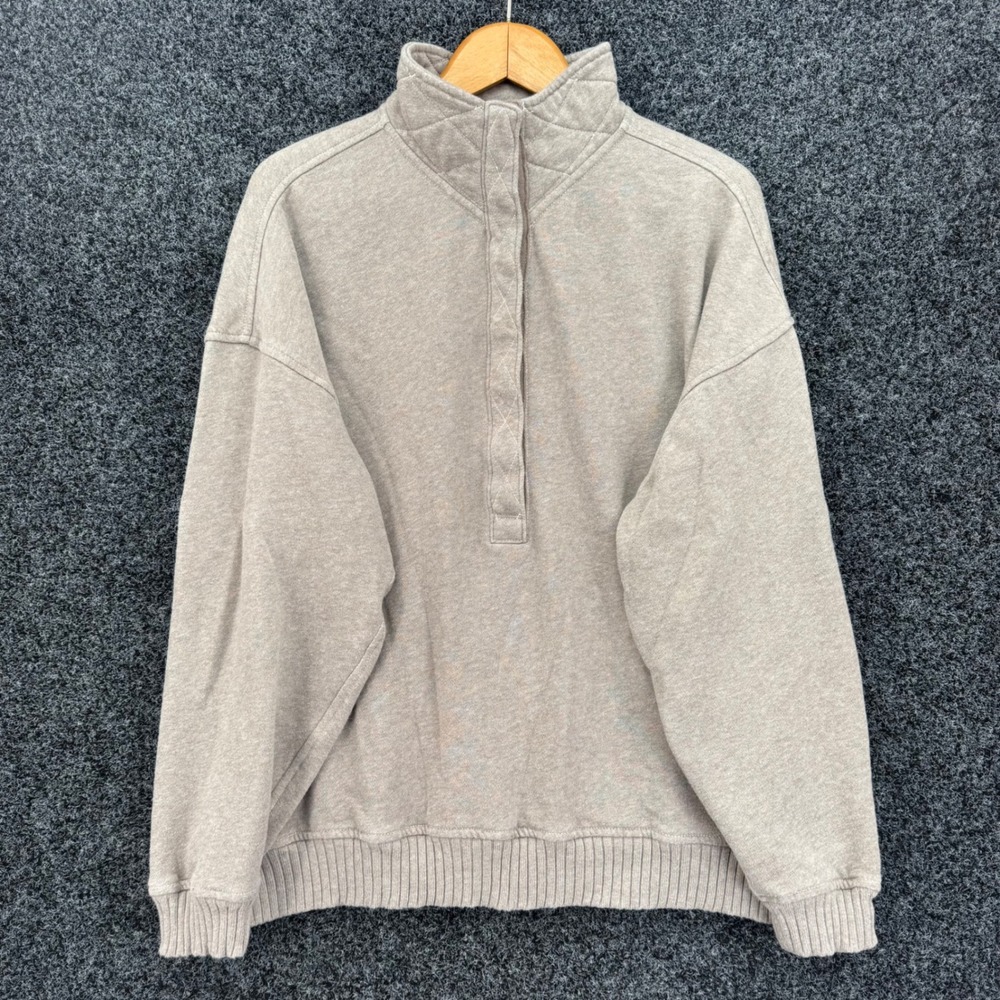 Aerie Real Oversized Quilted Snap Neck Pullover Sweatshirt Beige XS